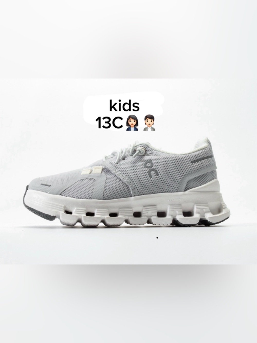 On  Running Cloud 6 Kids Lightweight
Mesh Sneaker - Light Gray& white (SIZE 13C)